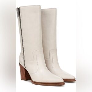 Franco Sarto Cream Heeled Boots Modern Western Design